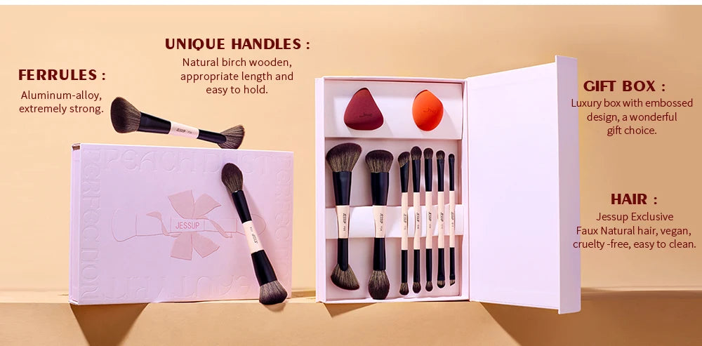 Jessup Makeup Brushes Set with Makeup Sponge, 3/7pcs Double Sided Makeup Brush Foundation Blush Eyeshadow with Gift Box