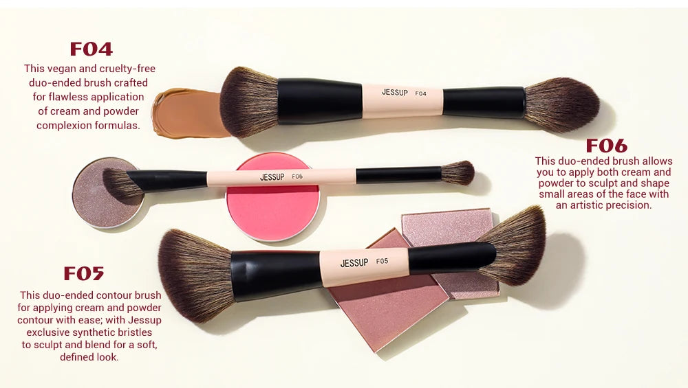 Jessup Makeup Brushes Set with Makeup Sponge, 3/7pcs Double Sided Makeup Brush Foundation Blush Eyeshadow with Gift Box