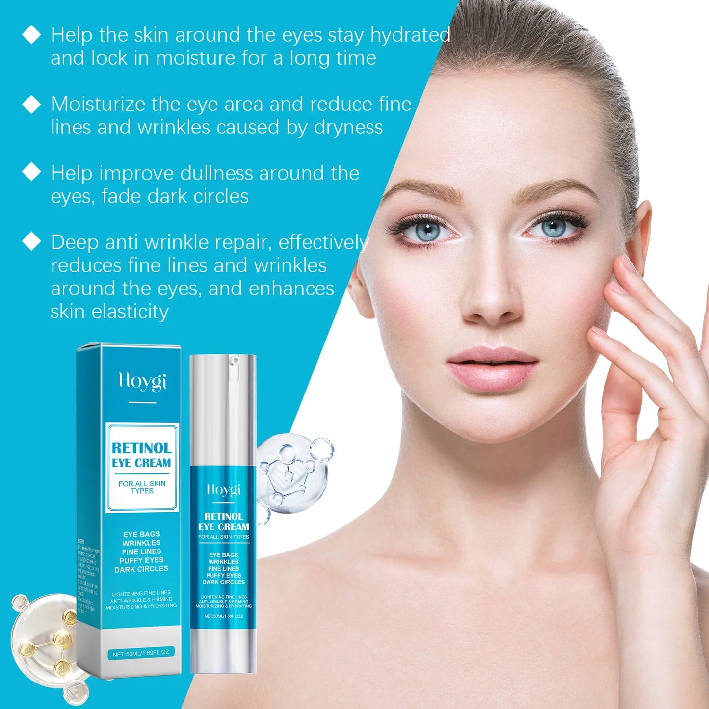 Hoygi 50ml Retinol Eye Line Lightening Cream Firming Lifting Anti Dark Circles Eye Bags Puffiness Moisturizing Eye Care Cream