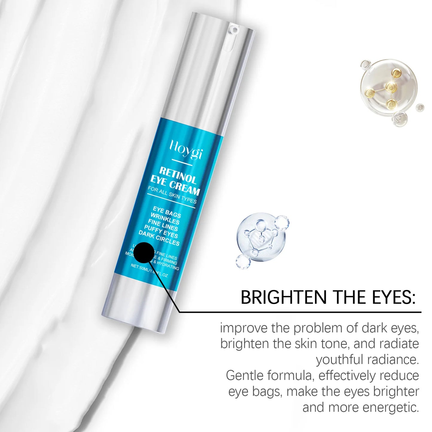 Hoygi 50ml Retinol Eye Line Lightening Cream Firming Lifting Anti Dark Circles Eye Bags Puffiness Moisturizing Eye Care Cream