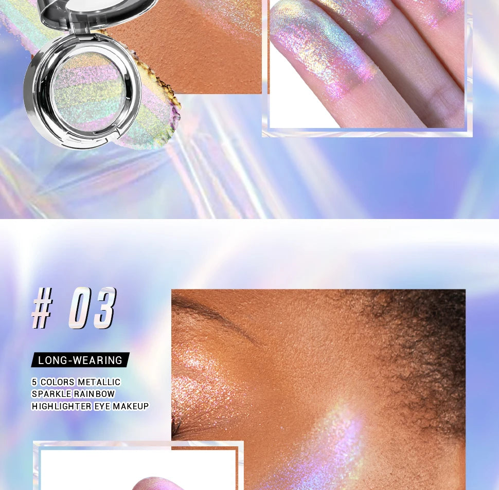 CHARMACY Rainbow Duochrome Highligter New 5 Colors Shimmer Multichrome Long-lasting Eye Shadow Cosmetic Makeup for Women