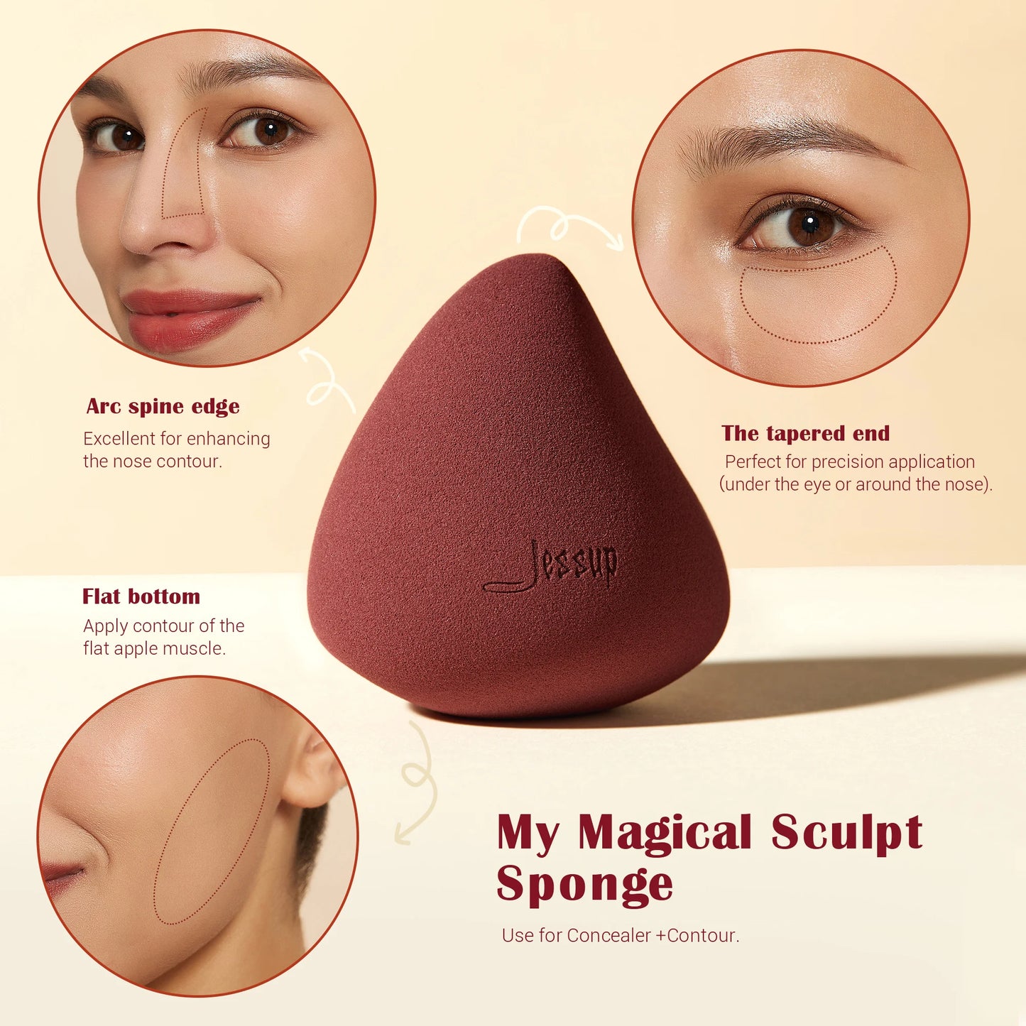 Jessup Makeup Brushes Set with Makeup Sponge, 3/7pcs Double Sided Makeup Brush Foundation Blush Eyeshadow with Gift Box