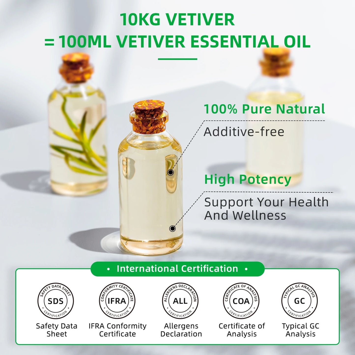 HIQILI 100ML Vetiver Essential Oils,100% Pure Nature for Aromatherapy, Diffuser, Humidifier,Massage, Relieving Stress, Hair Care