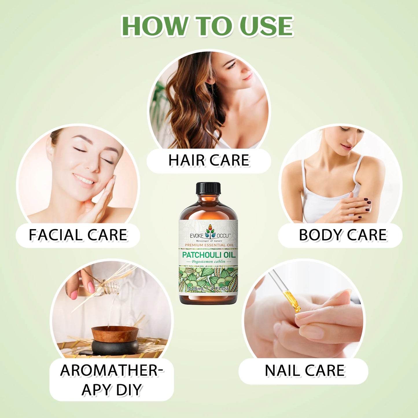 EVOKE OCCU Patchouli Essential Oils, 118ML/4 Fl.Oz. Premium Plant Oil for Diffuser, Massage, Fragrance DIY, Candle Soap Making,