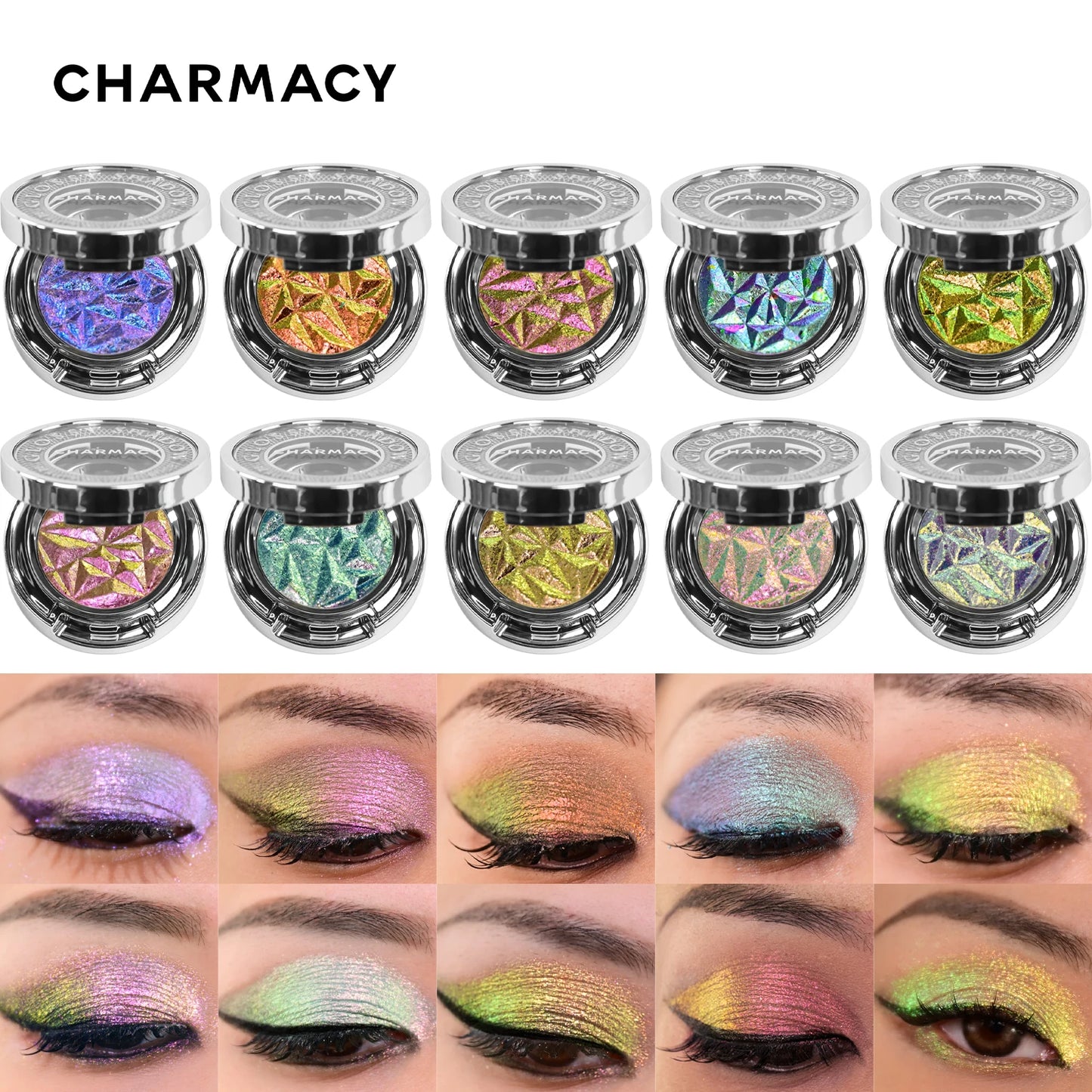 CHARMACY New 10 Multichrome Single Eye Shadow High Pigment Long Lasting Duo Chrome Eyeshadow Glitter Makeup For Eyes