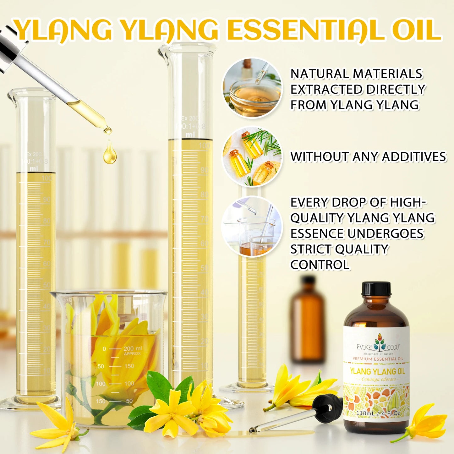 EVOKE OCCU Ylang Ylang Essential Oils, 118ML/4 Fl.Oz. Premium Plant Oil for Diffuser, Purifier, Massage, Candle Soap Making,