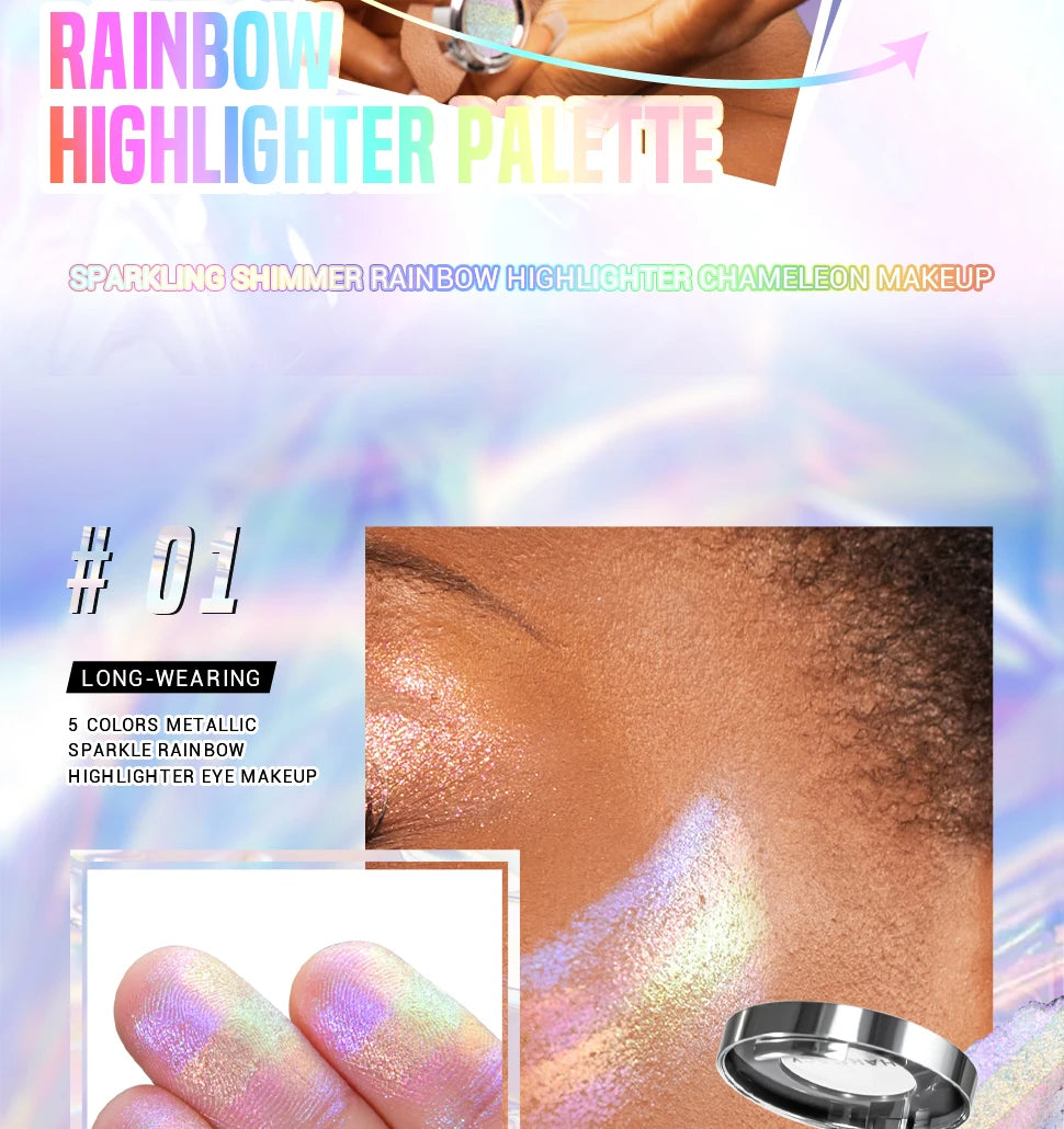 CHARMACY Rainbow Duochrome Highligter New 5 Colors Shimmer Multichrome Long-lasting Eye Shadow Cosmetic Makeup for Women