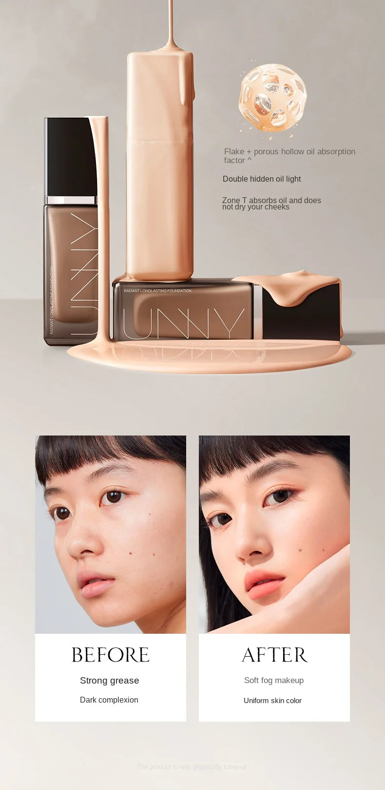 UNNY Foundation Korean Makeup  Face Base Concealer  Waterproof Brighten Illuminator Whitening Long Lasting  BB Cream Cosmetics
