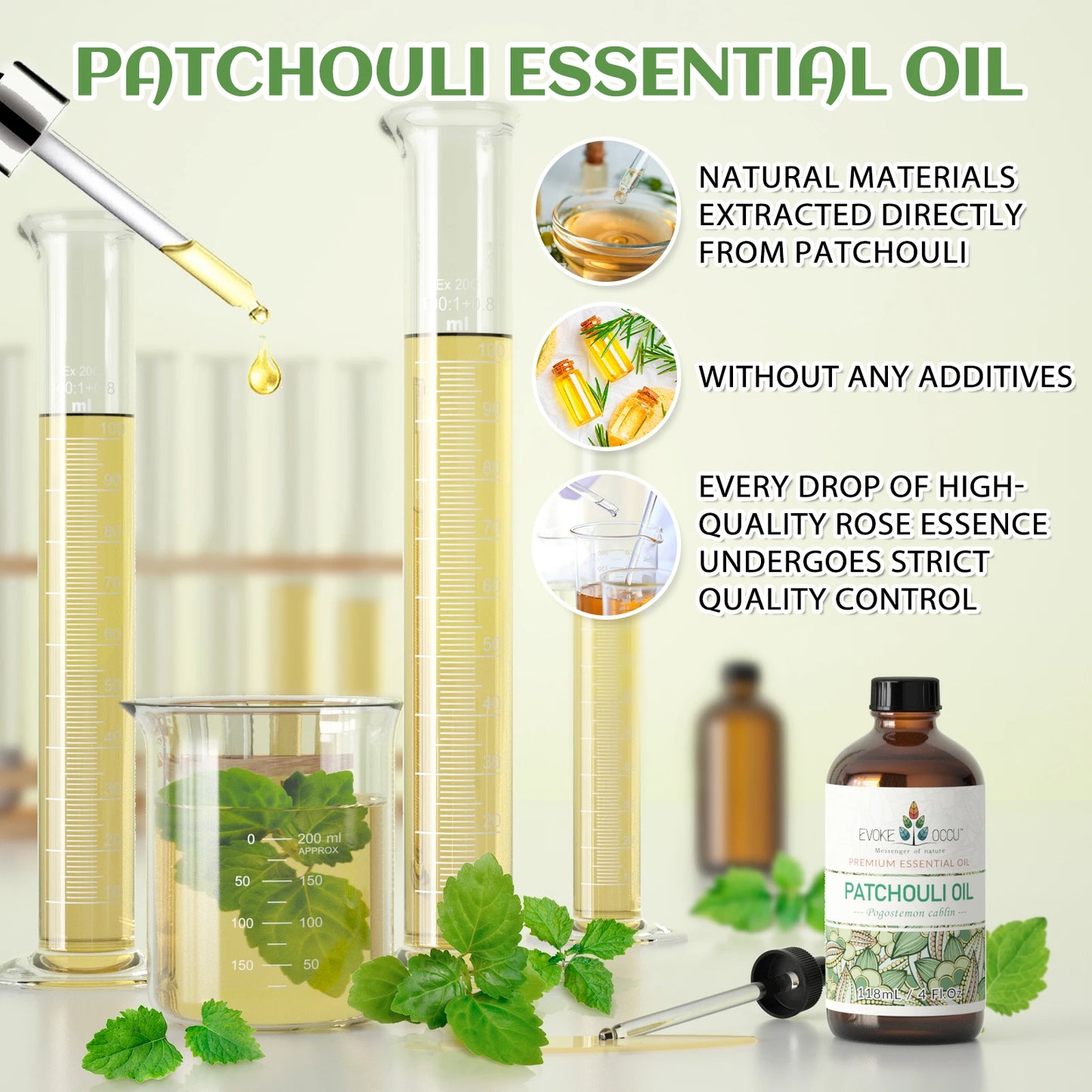 EVOKE OCCU Patchouli Essential Oils, 118ML/4 Fl.Oz. Premium Plant Oil for Diffuser, Massage, Fragrance DIY, Candle Soap Making,