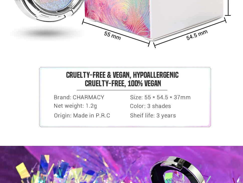 CHARMACY Rainbow Duochrome Highligter New 5 Colors Shimmer Multichrome Long-lasting Eye Shadow Cosmetic Makeup for Women