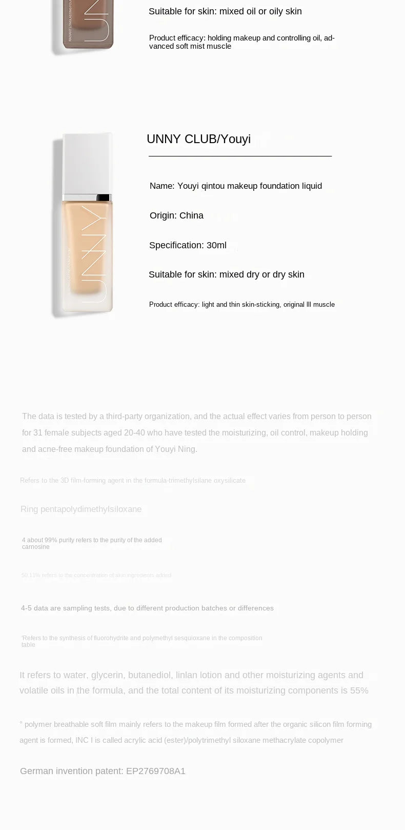 UNNY Foundation Korean Makeup  Face Base Concealer  Waterproof Brighten Illuminator Whitening Long Lasting  BB Cream Cosmetics