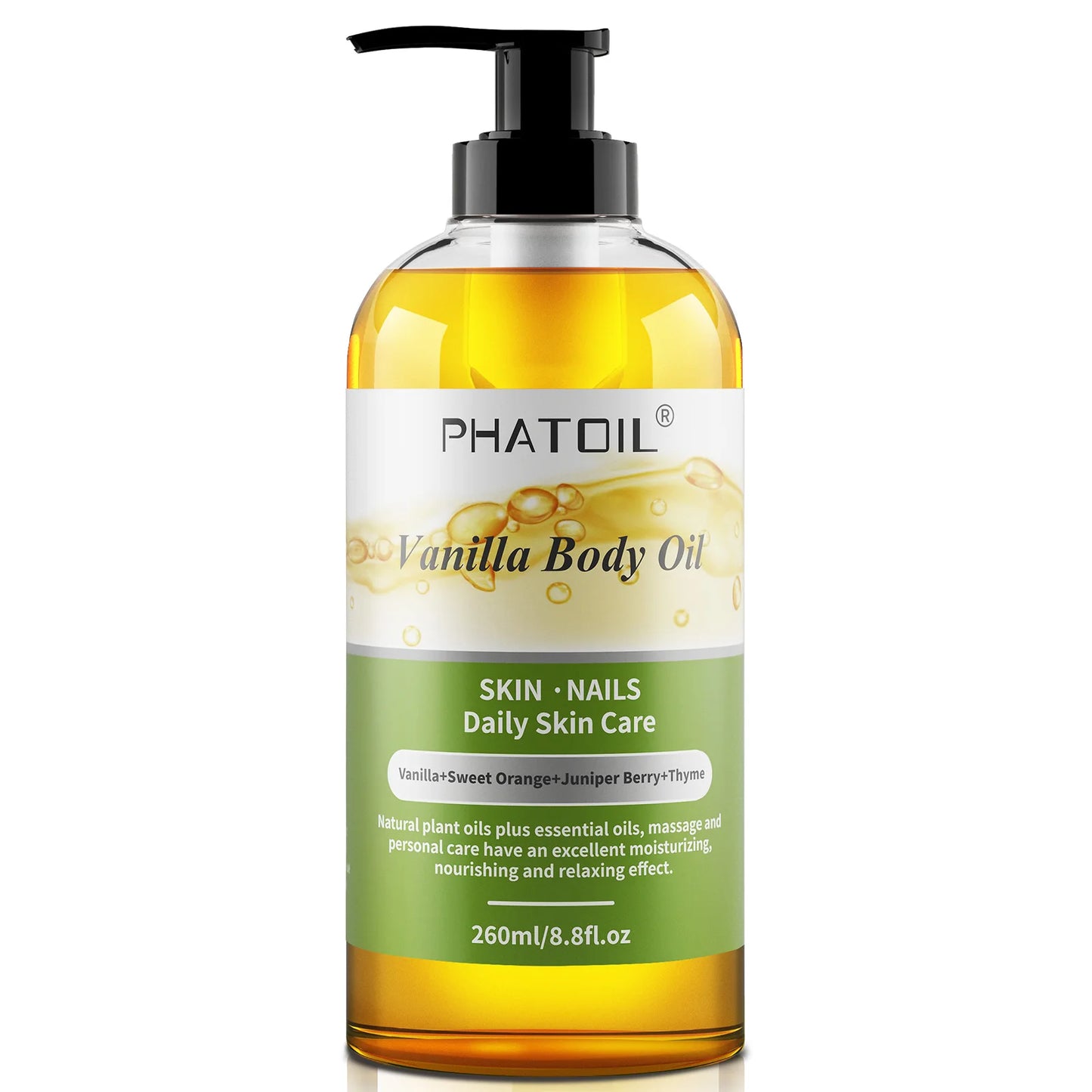 PHATOIL 260ML Vanilla Body Oil For Moisturizing & Soothes Skin Massage Oil Suitable For All Skin Types Long-Lasting Fragrance