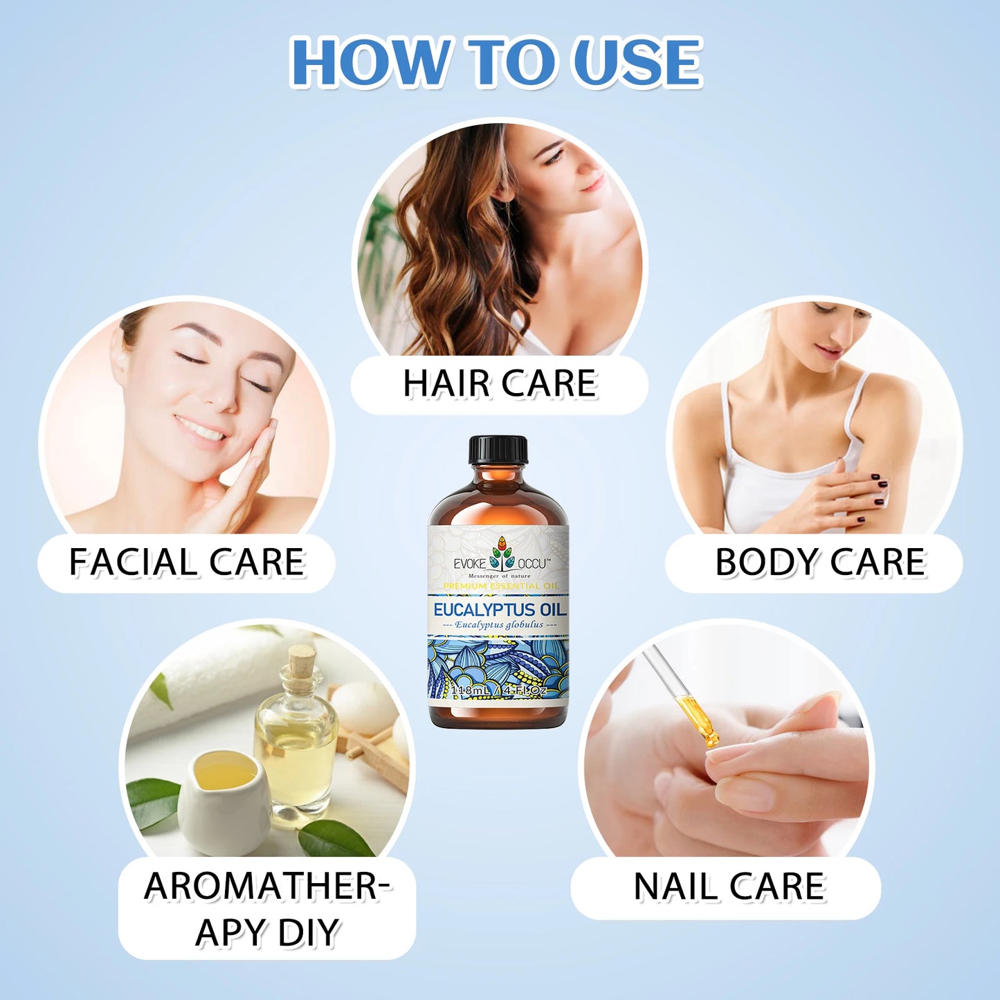 EVOKE OCCU 118ML/4 Fl.Oz. Essential Oils, Premium Eucalyptus Plant Oil for Diffuser, Purifier, Skin, Spa, Candle Soap Making,