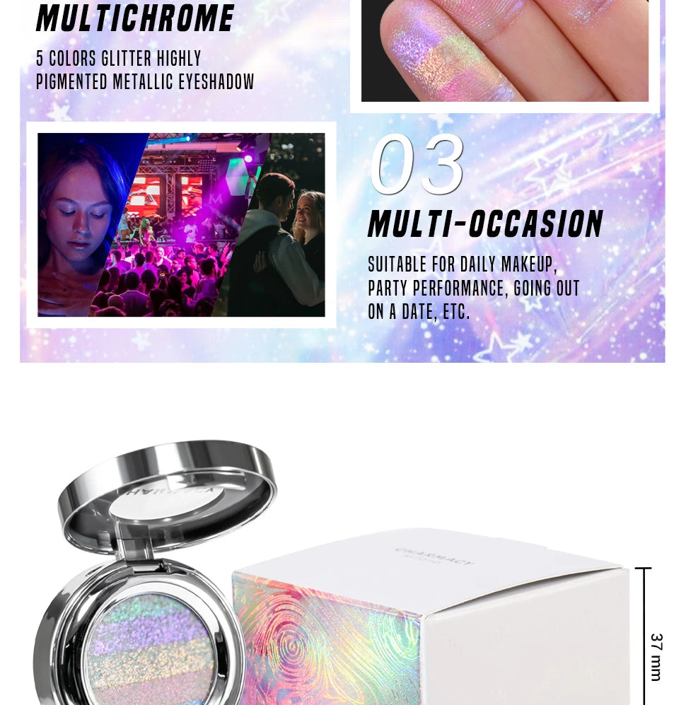 CHARMACY Rainbow Duochrome Highligter New 5 Colors Shimmer Multichrome Long-lasting Eye Shadow Cosmetic Makeup for Women