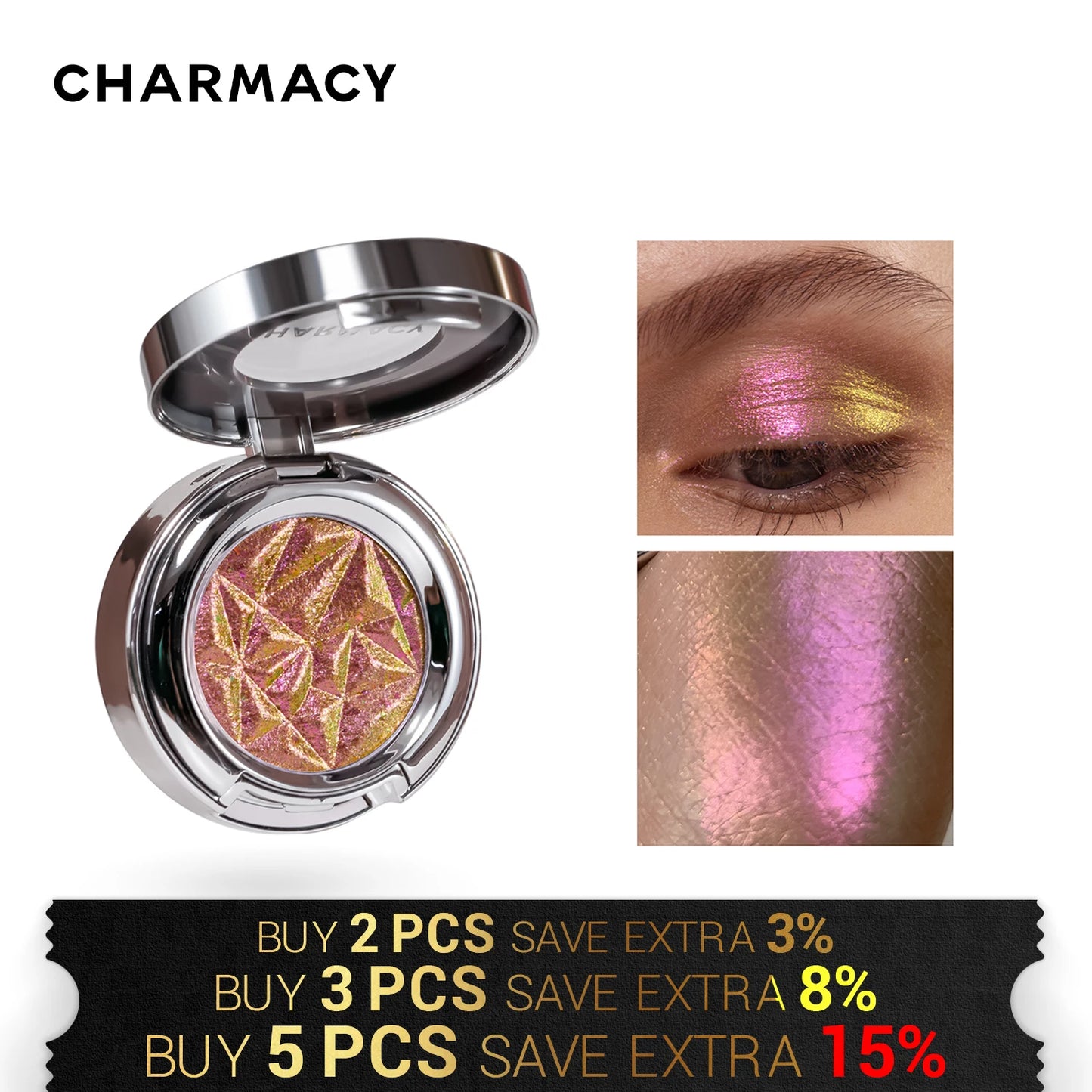 CHARMACY New 10 Multichrome Single Eye Shadow High Pigment Long Lasting Duo Chrome Eyeshadow Glitter Makeup For Eyes