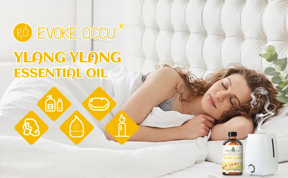 EVOKE OCCU Ylang Ylang Essential Oils, 118ML/4 Fl.Oz. Premium Plant Oil for Diffuser, Purifier, Massage, Candle Soap Making,