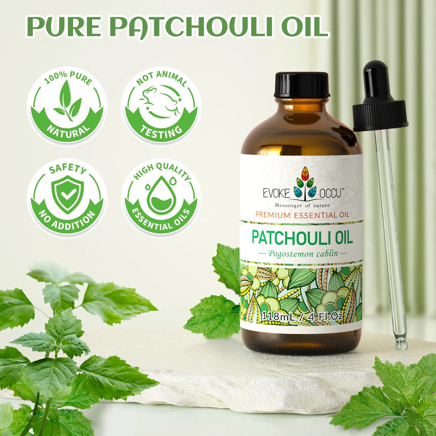 EVOKE OCCU Patchouli Essential Oils, 118ML/4 Fl.Oz. Premium Plant Oil for Diffuser, Massage, Fragrance DIY, Candle Soap Making,
