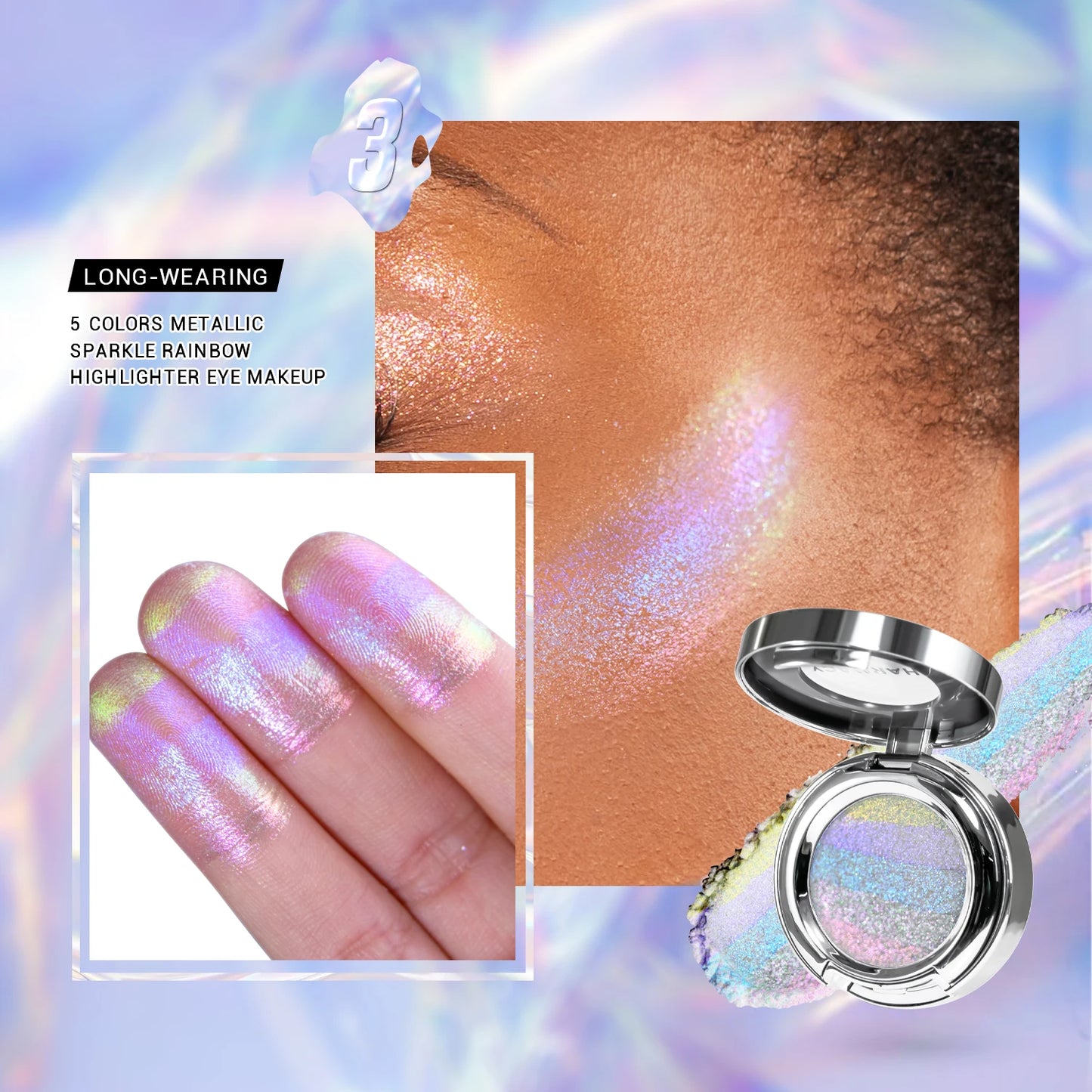 CHARMACY Rainbow Duochrome Highligter New 5 Colors Shimmer Multichrome Long-lasting Eye Shadow Cosmetic Makeup for Women