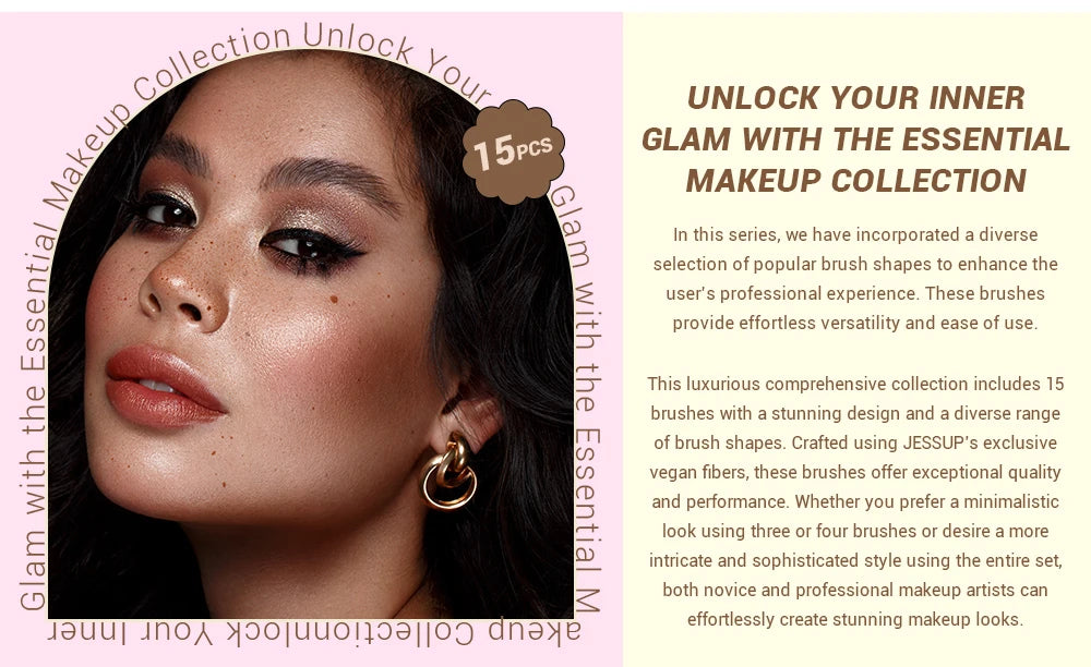 Jessup Makeup Brushes set 15pcs Brown Make up Brushes Vegan Foundation Blender Concealer Powder Eyeshadow Highlighter Brush,T498