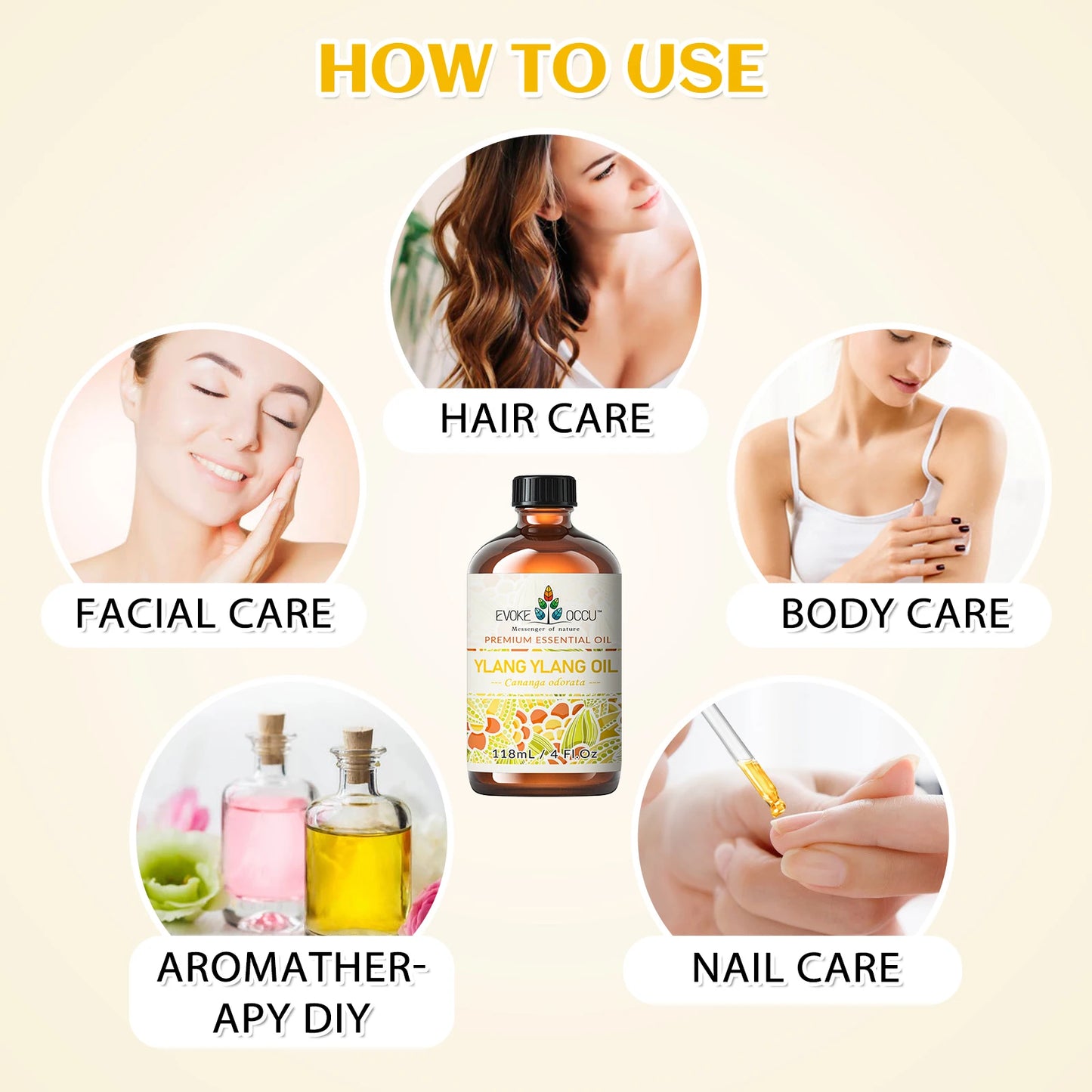 EVOKE OCCU Ylang Ylang Essential Oils, 118ML/4 Fl.Oz. Premium Plant Oil for Diffuser, Purifier, Massage, Candle Soap Making,