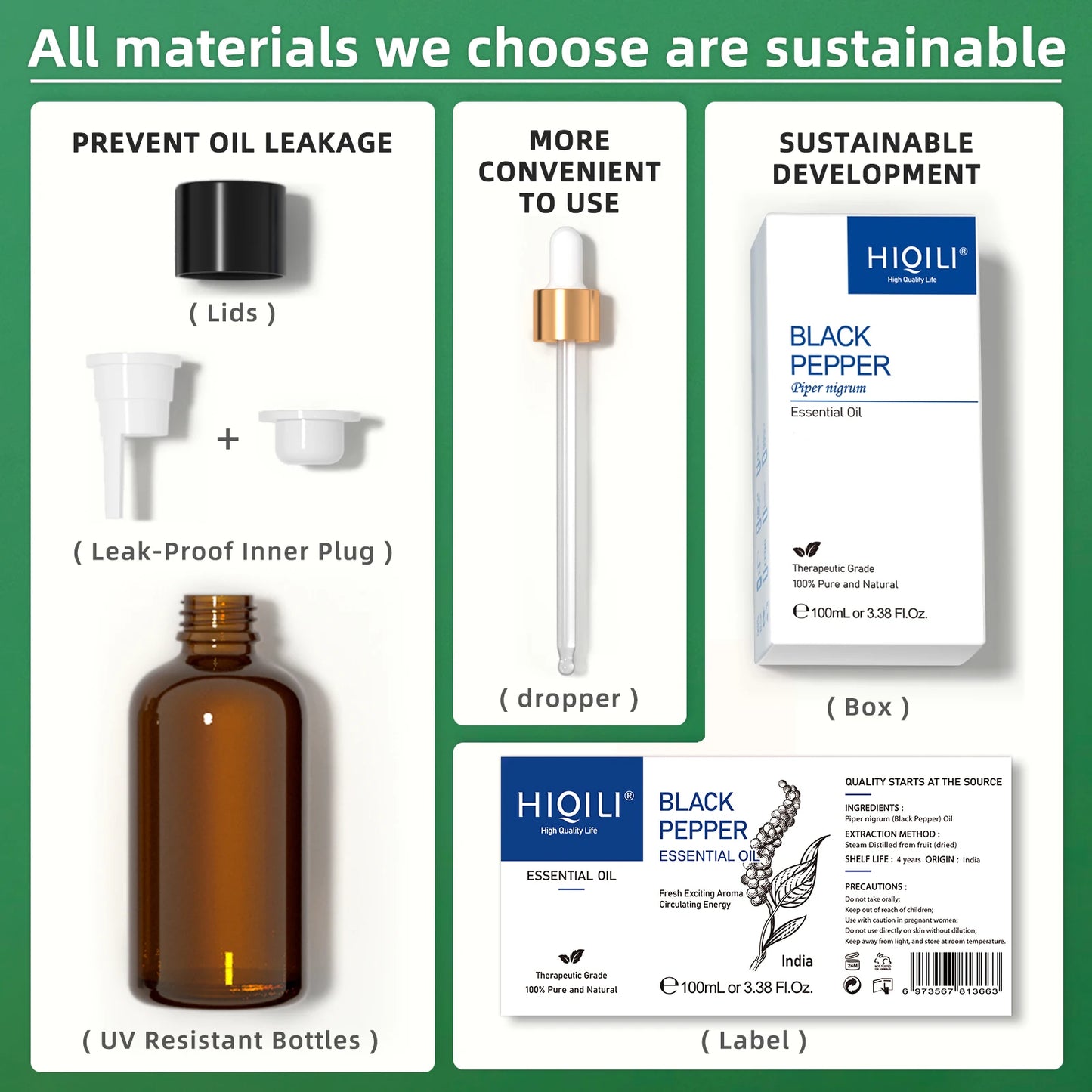 100ML Black Pepper Essential Oils, HIQILI 100% Pure Spice OIil Used for Diffuser, Humidifer, Relieving Stress, Making candles