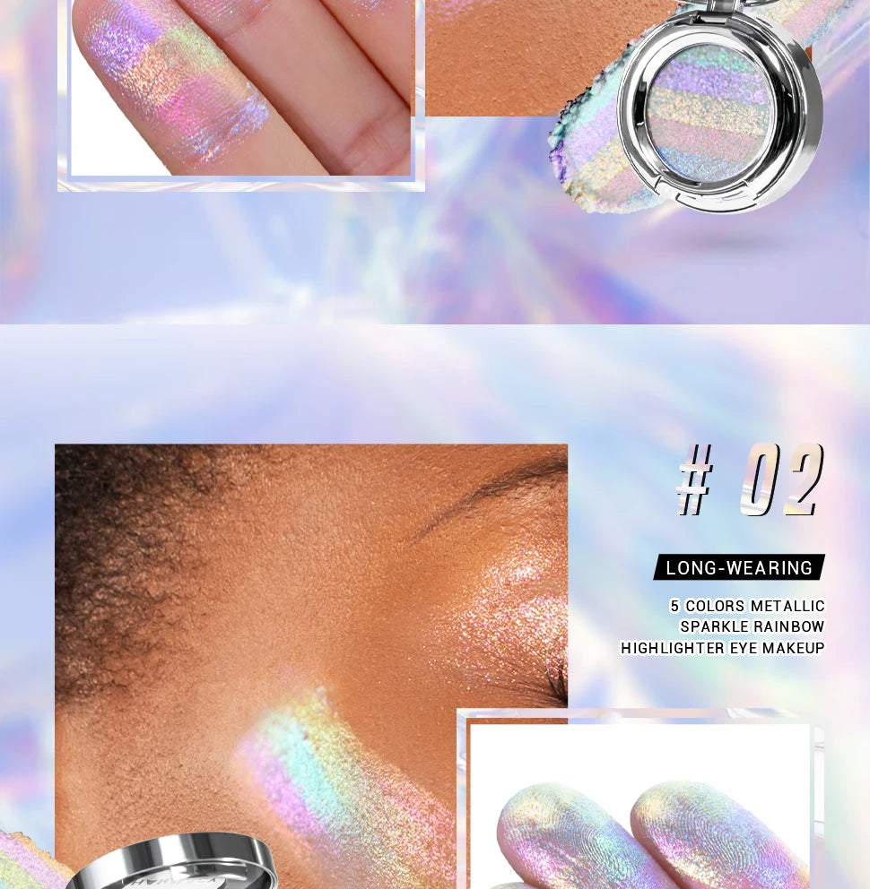 CHARMACY Rainbow Duochrome Highligter New 5 Colors Shimmer Multichrome Long-lasting Eye Shadow Cosmetic Makeup for Women