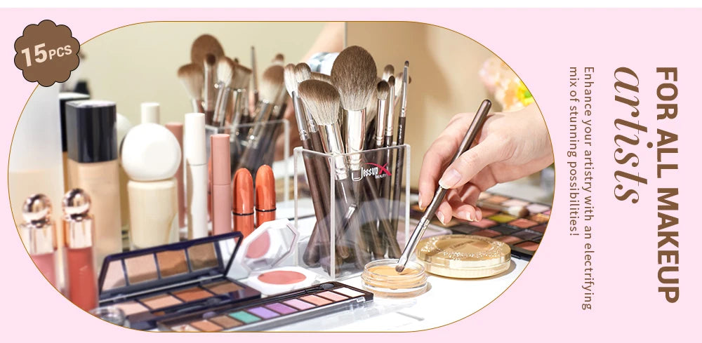 Jessup Makeup Brushes set 15pcs Brown Make up Brushes Vegan Foundation Blender Concealer Powder Eyeshadow Highlighter Brush,T498