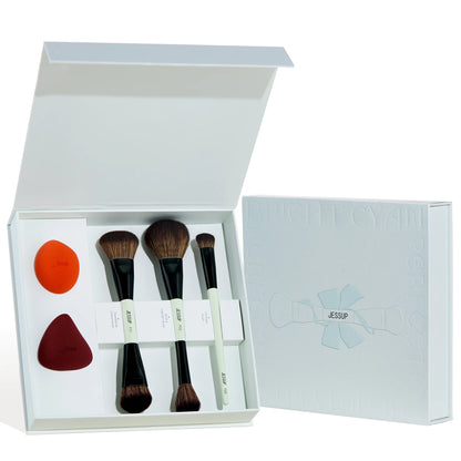 Jessup Makeup Brushes Set with Makeup Sponge, 3/7pcs Double Sided Makeup Brush Foundation Blush Eyeshadow with Gift Box