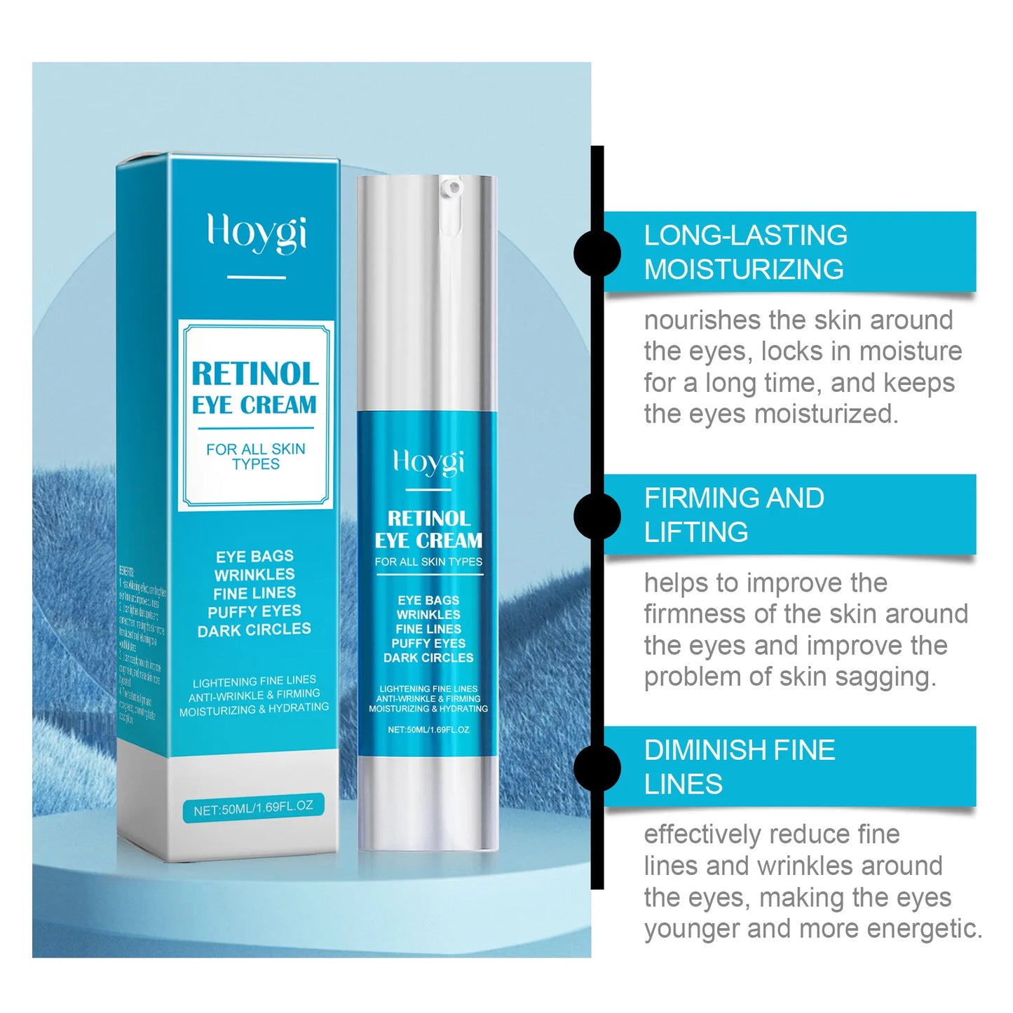Hoygi 50ml Retinol Eye Line Lightening Cream Firming Lifting Anti Dark Circles Eye Bags Puffiness Moisturizing Eye Care Cream