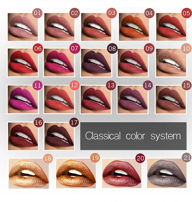 21-Color Beauty Lip Gloss Matte Mist Lip Glaze Waterproof Long lasting Cosmetics Lip Tint Paste Not-fade Liquid Lipstick.
