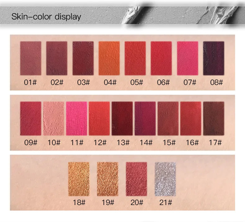 21-Color Beauty Lip Gloss Matte Mist Lip Glaze Waterproof Long lasting Cosmetics Lip Tint Paste Not-fade Liquid Lipstick.