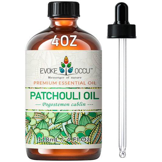 EVOKE OCCU Patchouli Essential Oils, 118ML/4 Fl.Oz. Premium Plant Oil for Diffuser, Massage, Fragrance DIY, Candle Soap Making,