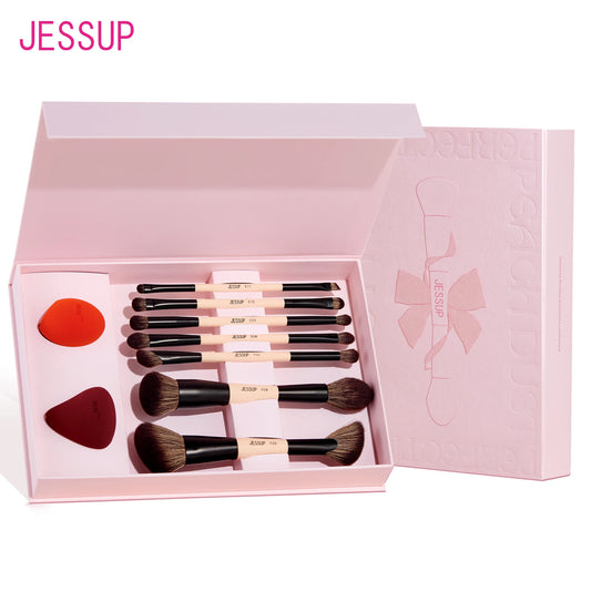 Jessup Makeup Brushes Set with Makeup Sponge, 3/7pcs Double Sided Makeup Brush Foundation Blush Eyeshadow with Gift Box