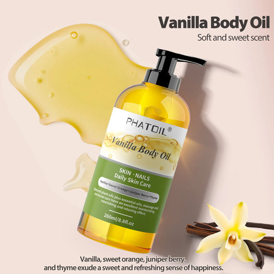 PHATOIL 260ML Vanilla Body Oil For Moisturizing & Soothes Skin Massage Oil Suitable For All Skin Types Long-Lasting Fragrance