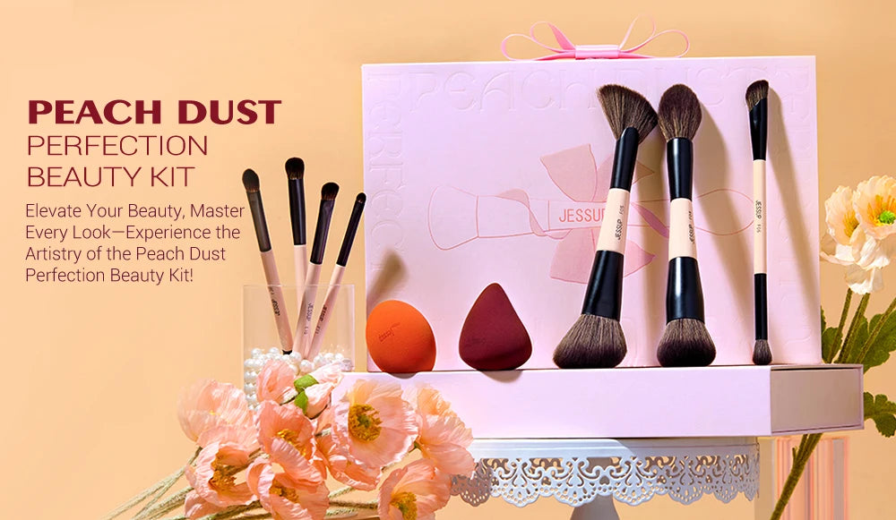 Jessup Makeup Brushes Set with Makeup Sponge, 3/7pcs Double Sided Makeup Brush Foundation Blush Eyeshadow with Gift Box