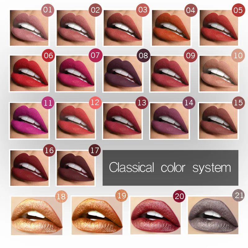 21-Color Beauty Lip Gloss Matte Mist Lip Glaze Waterproof Long lasting Cosmetics Lip Tint Paste Not-fade Liquid Lipstick.